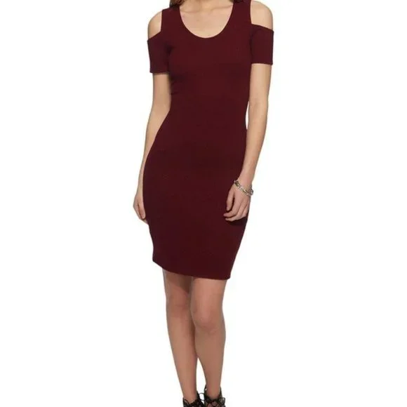 Jessica Simpson S Women's Burgundy Wine Cold Shoulder Bodycon Knit Dress
